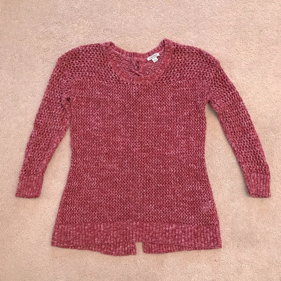 Lucky Brand Sweater Womens Small Burgundy Wine Scoop Neck Open Knit Split Back - Picture 1 of 11